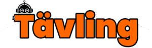 Stor orange text ”Tävling” med Techsajtens robotmaskot och en stor knapp ”Till tävlingen”.