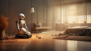 AI-styrd hotellrobot städar ett hotellrum med autonoma system och Robotics-as-a-Service