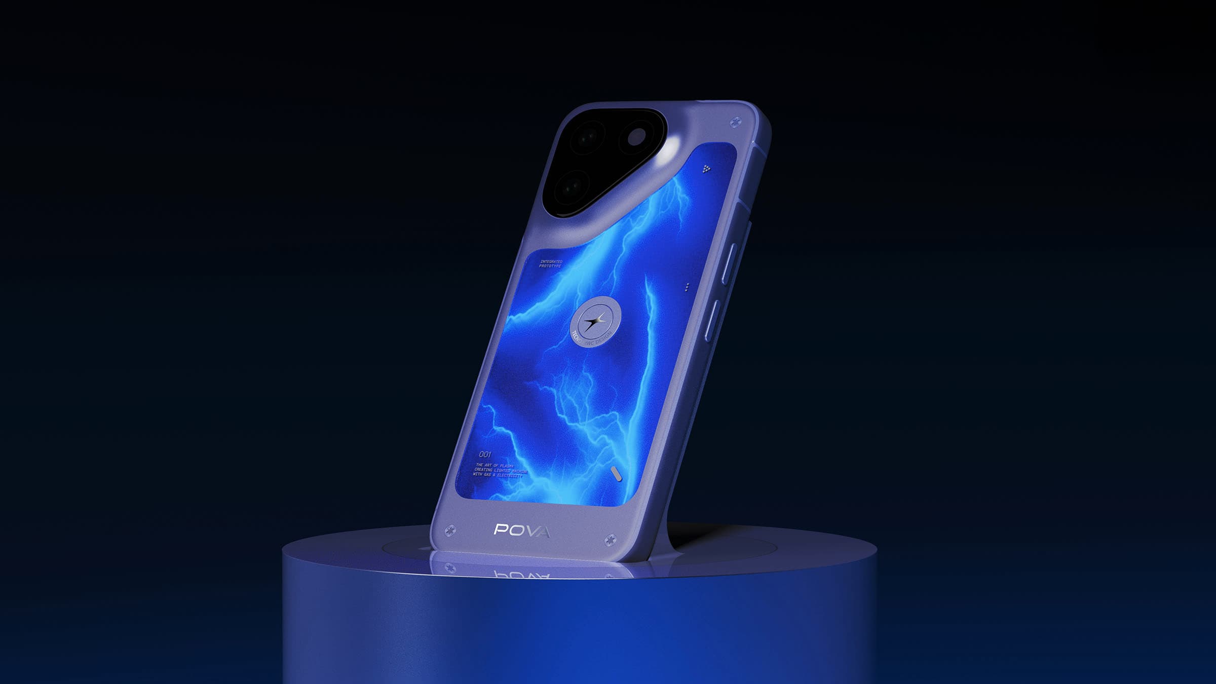 Tecno visar mobil med neonbakgrund