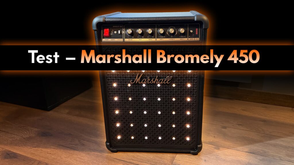 Marshall Bromley 450 med ljusshow och recensionstitel på Techsajten