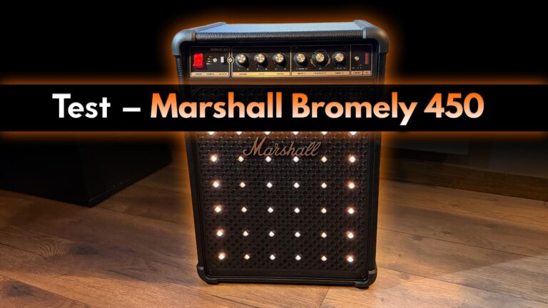 Marshall Bromley 450 med ljusshow och recensionstitel på Techsajten