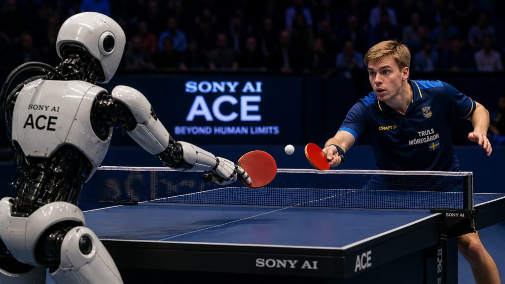 Sony AI:s pingisrobot Ace spelar match mot mänsklig motståndare