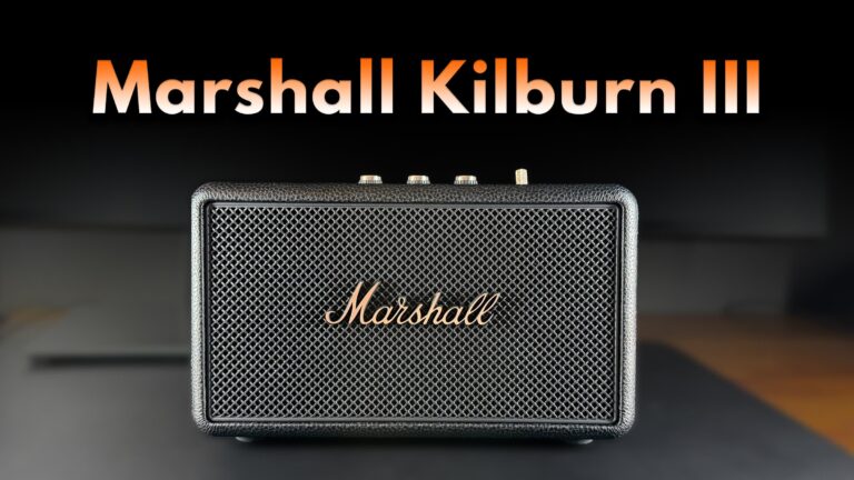 Marshall Kilburn III högtalare på skrivbord med rubriken Marshall Kilburn III